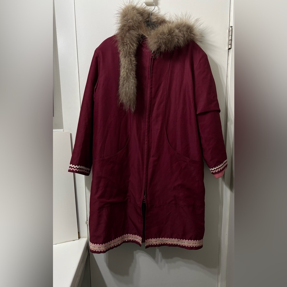 Women's Inuit Style Parka Wool Layer inside Fur Trim and tail